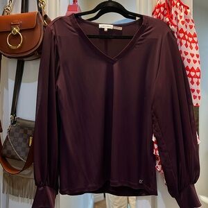 Purple Calvin Klein sheer sleeved top